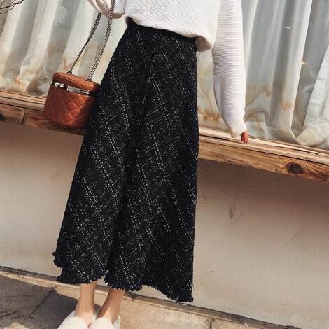 Half-Length Pants - レディース スカート ボトムス ロング Aライン フェミニン ハイウエスト ボタン かわいい 大人可愛い きれいめ シンプル カジュアル 上品 おしゃれ レトロ こなれ感 ガーリー エレガント モダン 存在感 抜け感 ベーシック チェック 春 秋 冬 通勤 学生 学校 通学 デート