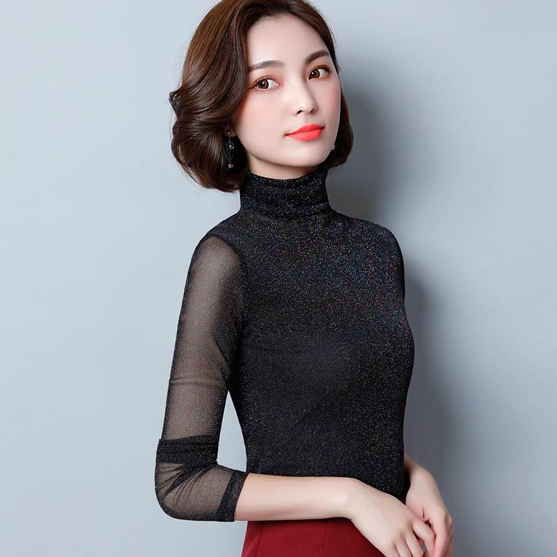 トップス レディース ハイネック 長袖 カジュアル シースルー スリム タイト 細身 透け感 薄手 大人 可愛い きれいめ シンプル 上品 セクシー ラメ 春 夏 2代 3代 デート お出かけ 普段使 大人可愛い 韓国 オルチャン 個性的 デザイン おしゃれ