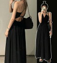 背中開き バッククロス ロング キャミソールワンピース レディース ワンピース サマーワンピ ロング マキシ ノースリーブ Vネック Aライン 切り替え ドレープ バックリボン バックコンシャス ハイウエスト かわいい 大人可愛い シンプル おしゃれ ラフ エレガント