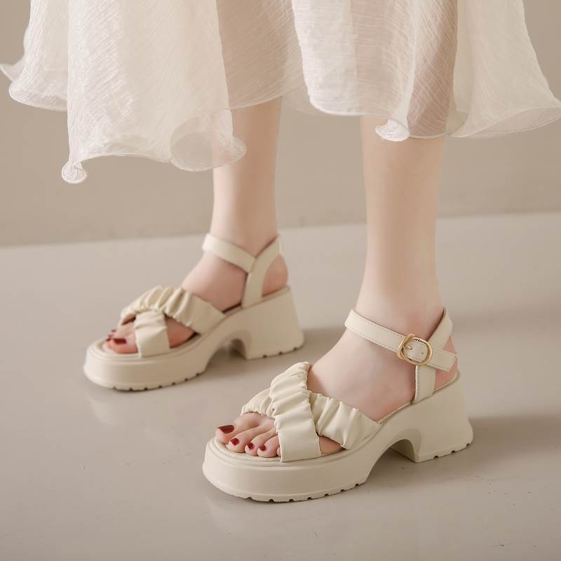 くしゅくしゅ クロス 厚底 ストラップサンダル レディース サンダル 太ヒール チャンキーヒール ミドルヒール 厚底 ラウンドトゥ ストラップ ベルト 美脚 脚長 かわいい 大人可愛い シンプル カジュアル 上品 おしゃれ ラブリー キュート ガーリー 主役級 存在感 無地