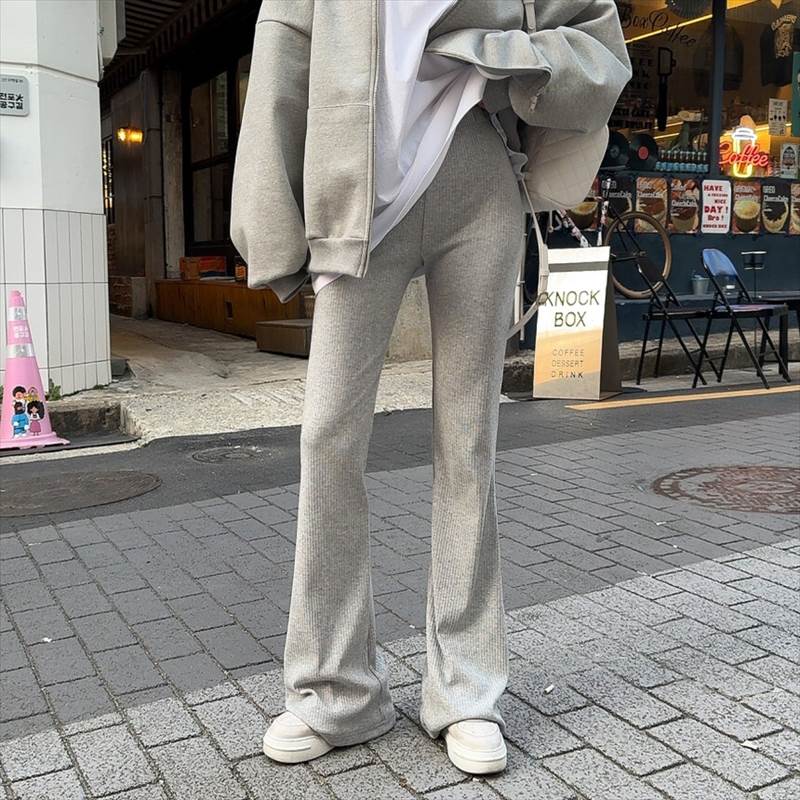 リブニットハイウエストフレアパンツ...