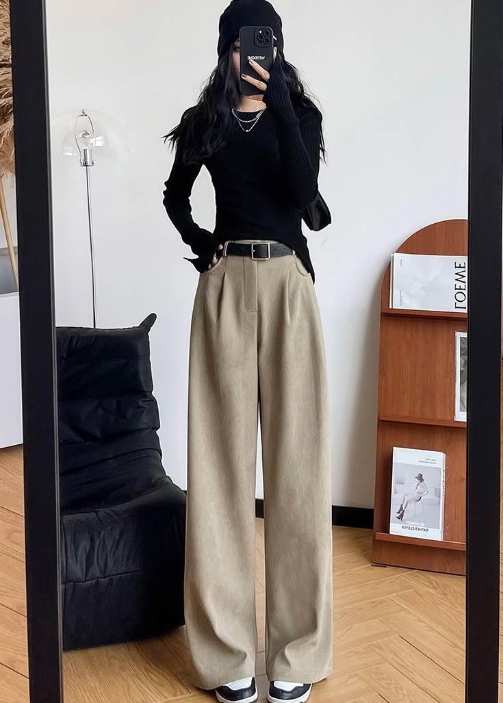 燈芯絨 - コーデュロイ ハイウエスト ワイドパンツ レディース パンツ ボトムス ストレートパンツ ロングパンツ ロング 9分丈 丈長 ワイド ストレート ファスナー ポケット リブ かわいい 大人可愛い シンプル カジュアル 上品 おしゃれ こなれ感 マニッシュ 春 秋 冬 ママ 通勤