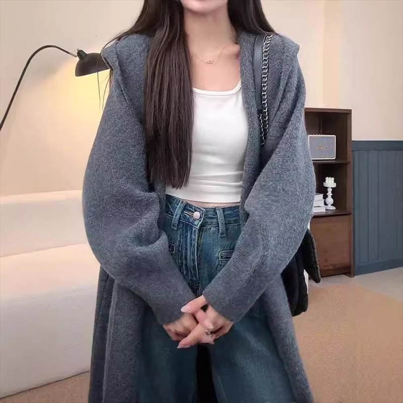 樂天商城 - フード付き ロング ニットカーディガン レディース トップス ニット カーディガン アウター 上着 羽織 ロング 丈長 長袖 フード オーバーサイズ リブ 前開き ボタン 薄手 かわいい 大人可愛い シンプル カジュアル おしゃれ こなれ感 ルーズ 無地 春 秋 冬 ママ 通勤