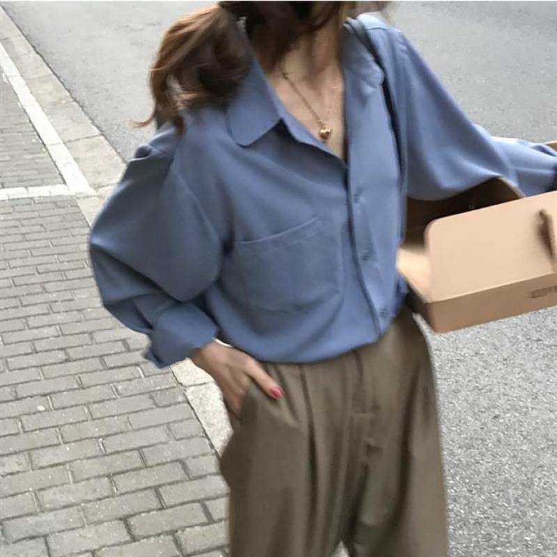 シンプル 長袖 ルーズ シャツ レディース トップス 丈長 ミディアム 長袖 襟付き 角襟 ポロカラー ポケット 前開き ボタン かわいい 大人可愛い きれいめ シンプル カジュアル 上品 おしゃれ こなれ感 マニッシュ ルーズ フォーマル 無地 春 秋 冬 ママ オフィス 通勤