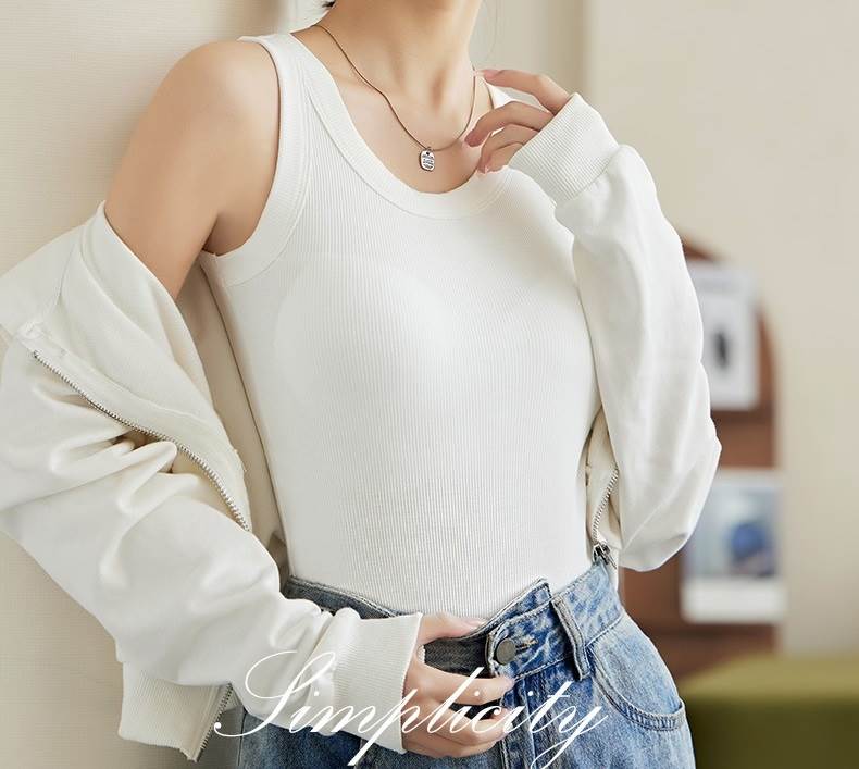 乐天商城 - パッド付き タンクトップ インナー レディース トップス ミディアム 袖なし ノースリーブ ラウンドネック 襟なし スリム 細身 リブ ニット リブニット かわいい 大人可愛い きれいめ シンプル カジュアル おしゃれ ベーシック 無地 春 夏 秋 冬 ママ 通勤 学生 学校