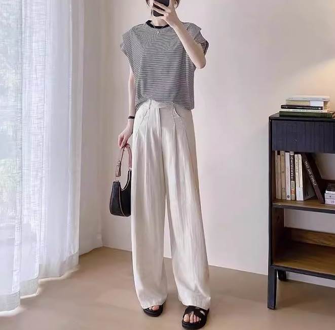 テンセル麻タック入りストレートパン...