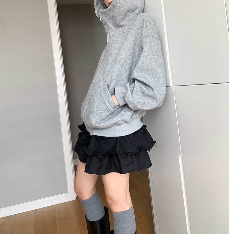 樂天商城 - フード付き ジップアップパーカー レディース トップス パーカー 羽織 丈長 ミディアム 長袖 ドロップショルダー フード ファスナー ポケット 前開き ジッパー チャック かわいい 大人可愛い シンプル カジュアル おしゃれ こなれ感 ルーズ 無地 春 秋 冬 ママ 通勤