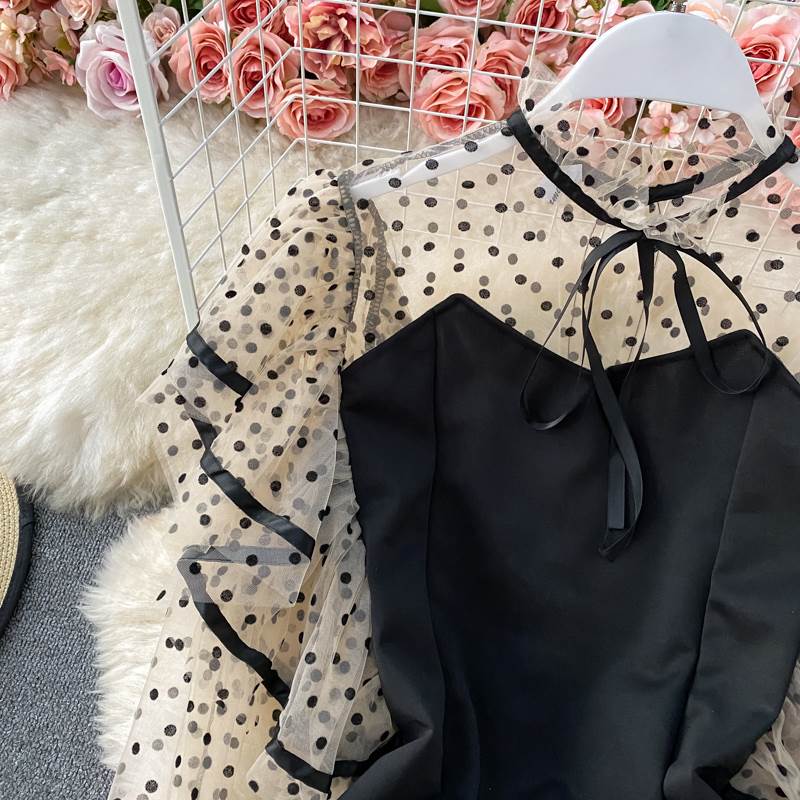 ドレス ミディアム丈 袖あり 長袖 きれいめ シンプル カジュアル 大人 上品 おしゃれ お洒落 かっこいい レトロ 大人女子 こなれ感 モダン 主役級 存在感 抜け感 オールマッチ ハイエンド ニッチ 高級感 シック 水玉 春 ランチ ディナー カフェ コン 韓国 オルチャン