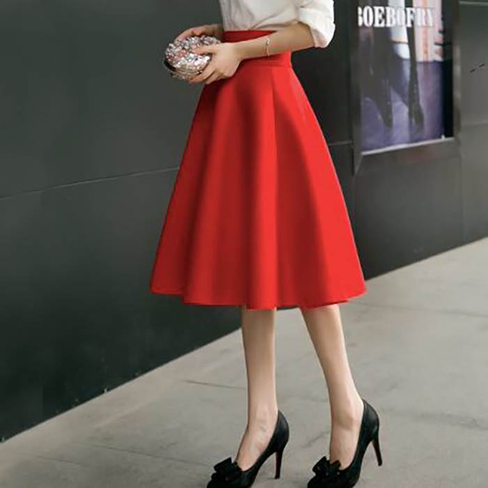 フレア スカート ハイウエスト ミディ丈 ひざ丈 シンプル フェミニン カジュアル きれいめ ふんわり 上品 清楚 くびれ見せ 体型カバー 普段使い デート お出かけ 通勤 通学 赤 紺 ピンク ブラック 大人可愛い 韓国 オルチャン 個性的 デザイン おしゃれ