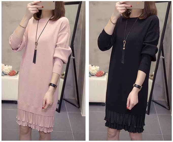 レディースニットワンピース長袖クル...