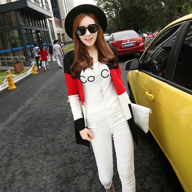 乐天商城 - レディース トップス カーディガン ロングカーデ 膝上 チュニック丈 パターン豊富 マルチボーダー 3色使い 2色使い ボーダー柄 ポケット付き ノーボタン すっきり カジュアル きれい色 個性的 体型 カバー おしゃれ 大人 可愛い 普段使い デート お出かけ 韓国 オルチャン