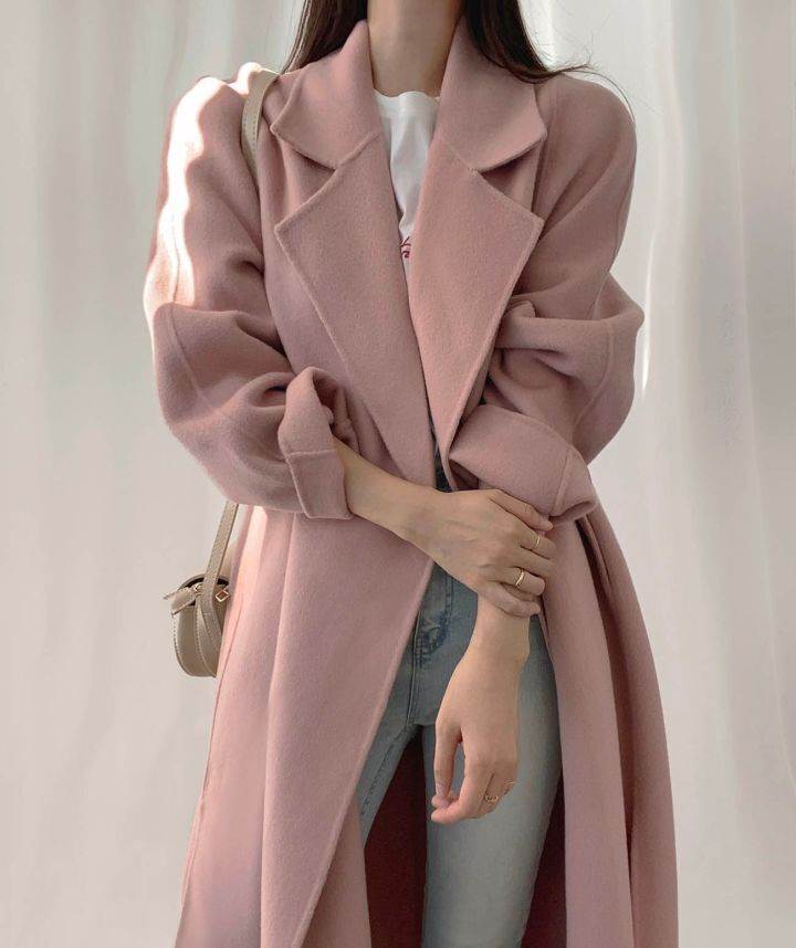 乐天商城 - トレンチコート アウター コート シャンパー 上着 ロング ロング丈 袖あり 長袖 Vネック 襟付き ベルト 前開き 大人可愛い シンプル おしゃれ 大人可愛い ラブリー キュート フォーマル 無地 冬 1代 2代 レディース オフィス OL 通勤 学生 通学 お出 韓国 オルチャン