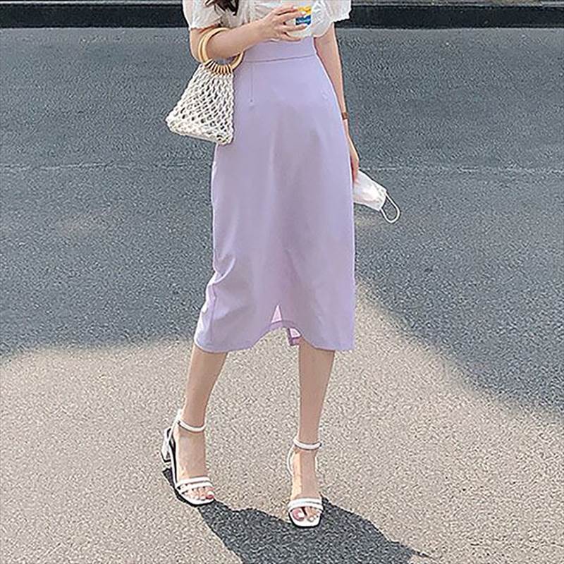 ハイウエストバックスリットミモレスカート スカート 膝下 ミモレ ミモレ丈 ストレート 綿 大人可愛い きれいめ シンプル 上品 おしゃれ 無地 春 秋 2代 3代 4代 普段使い S M 韓国 オルチャン