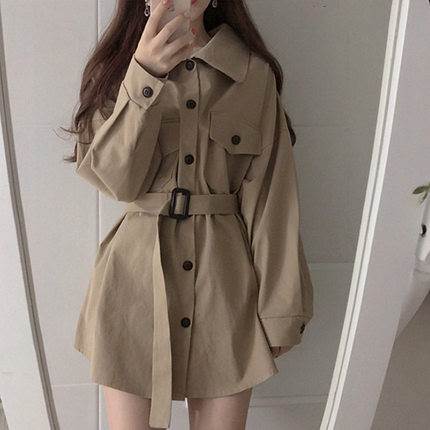 ベルト付き シャツ ワンピース レディース 長袖 春 秋 冬 ショート 萌袖 襟付き ウエストマーク 前開き 羽織り 大人 可愛い シンプル カジュアル お洒落 こなれ感 無地 学生 通学 デート お出かけ 女子会 休日 着回し 普段使い 韓国 オ 韓国 オルチャン