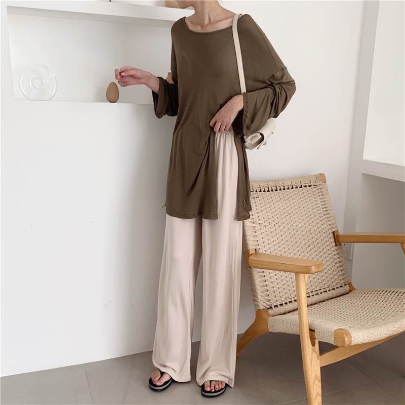 背中空きロングTシャツ トップス パンツ カットソー レディース 長袖 大人 背中魅せ ラウンドネック 可愛い きれいめ シンプル 抜け感 カジュアル 上品 こなれ感 ラフ ゆる 無地 学 大人可愛い 韓国 オルチャン 個性的 デザイン おしゃれ