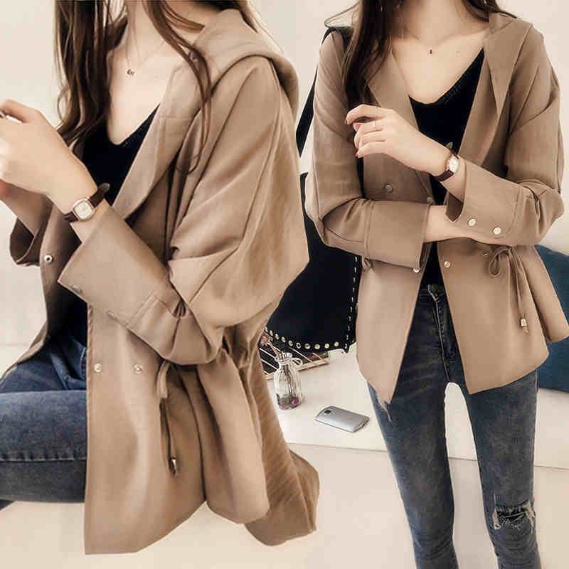 乐天商城 - レディース アウター ジャケット 人気 通販 ショート コート 大きい サイズ 3XL 4XL 長袖 袖あり 襟付き フード付き ダブルブレスト ドロースト リング ゆったり ルーズ 大人 カジュアル おしゃれ 大人女子 シンプル 無地 通勤 通学 学生 おでかけ デ 韓国 オルチャン