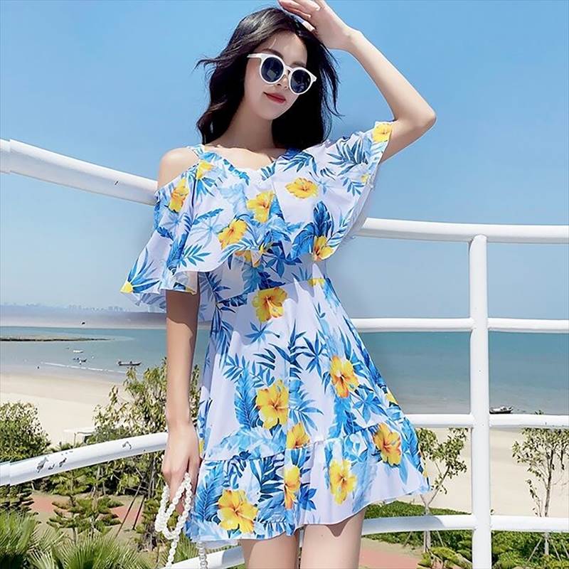 水着ビキニ検索結果｜水着 レディース ワンピース水着 オフショル オフショルダー フレア ミニ丈 スカー...