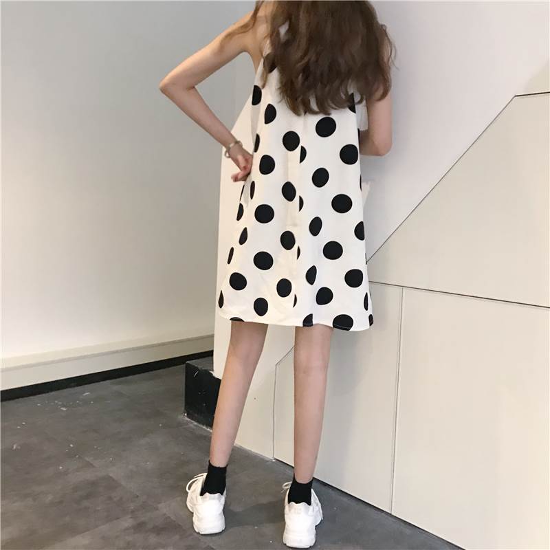 レディース ワンピース 人気 通販 水玉 ドット柄 アメリカン スリーブ 袖なし ノースリーブ ホルターネック ミニ丈 シフォン サマーワンピ カジュアル ゆったり ふんわり ガーリー 可愛い 女の子 おしゃれ 通勤 通学 学生 おでかけ デート 旅行 休日 普段着 1代 2代