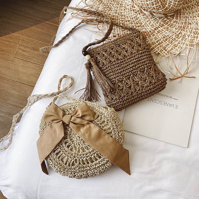 ジュート風編みショルダーバッグラウ...