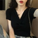 レディース 半袖 Vネック ニット トップス 人気 大きいサイズ 2XL 3XL 4XL ショート丈 袖あり 半袖 タイト 細身 伸縮性 サマー きれいめ シン...