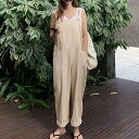 ワイドサロペット ボトムス サロペット 袖なし ラウンドネック ワイド 綿 麻 リネン 大人可愛い シンプル カジュアル おしゃれ お洒落 大人可愛い 大人女子 こなれ感 ラフ 無地 春 夏 1代 2代 3代 レディース 学生 通学 デート お出かけ 女子会 休日 着回し 普段使い