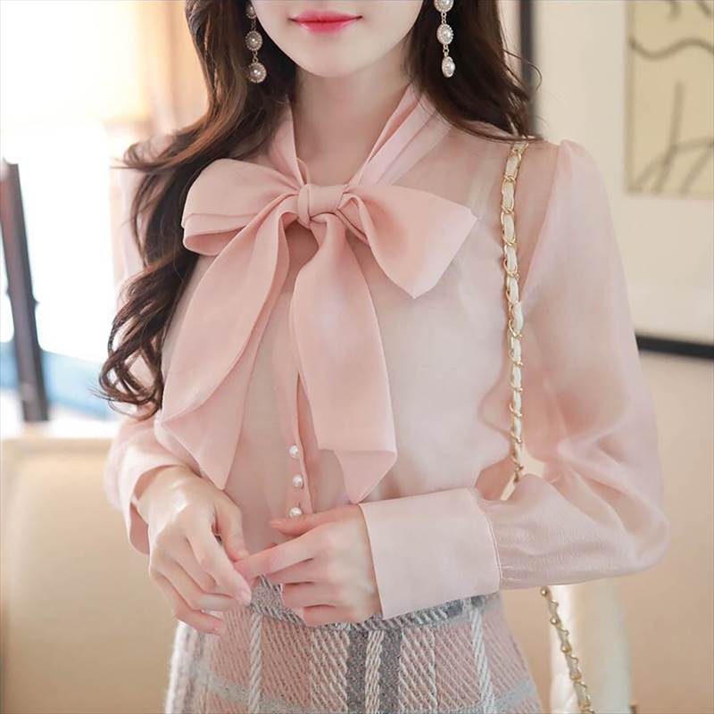 ブラウスレディーストップスボウタイ...