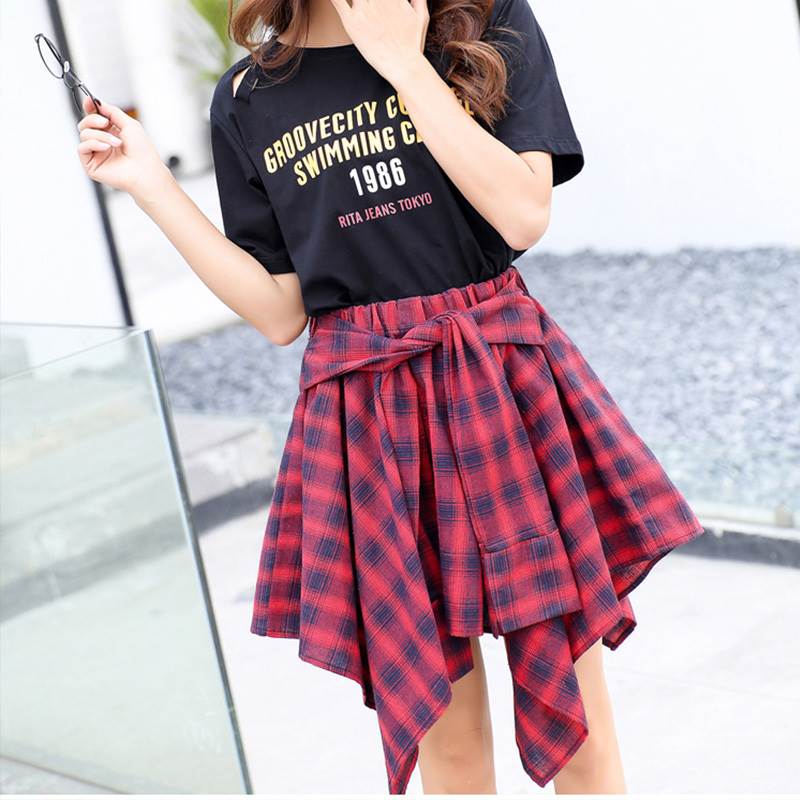 ボトムスミニスカートチェック柄巻き...
