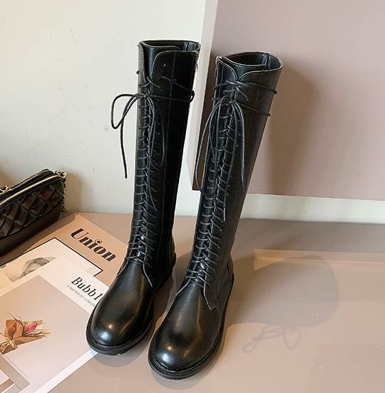 ロング ブーツ 秋 冬 レディース 靴 ヒール 3cm 黒 レースアップ 紐 ジッパー ラウンドトゥ PU 大人 可愛い きれいめ シンプル カジュアル おしゃれ かっこいい 着痩せ 細見え 着回し 歩きやすい 合わせやすい デート パーティー 女子会 22.5cm 23.cm 23.5cm 24.cm 24.5cm