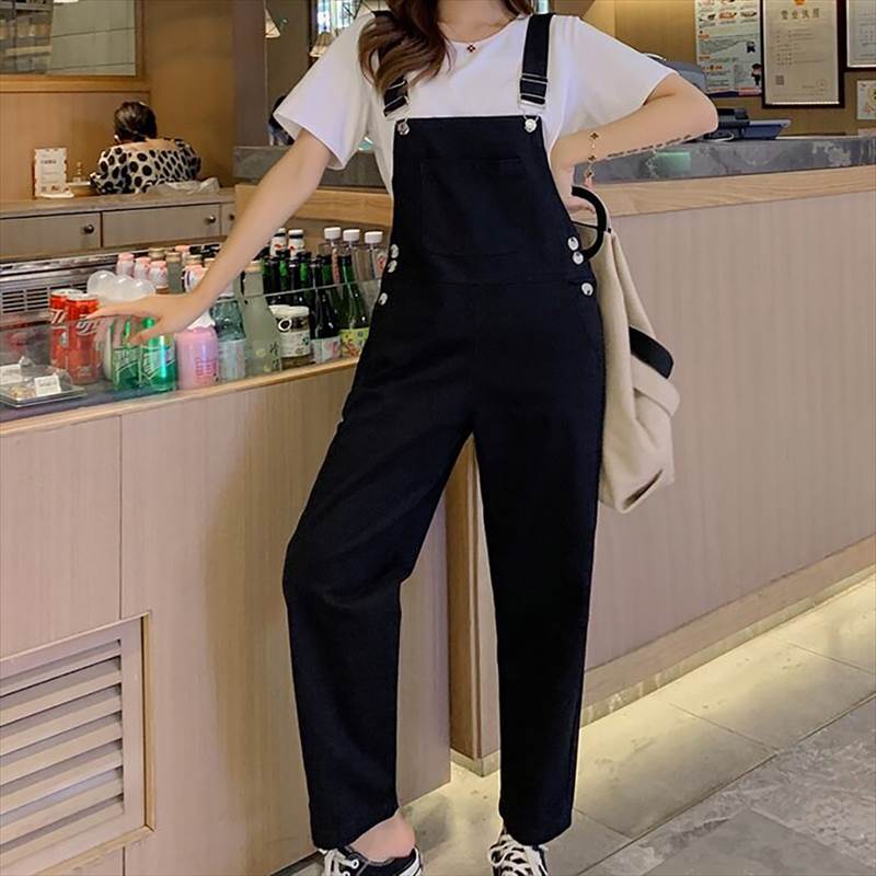 乐天商城 - デニム サロペット ボトムス オールインワン ロンパース ロング ノースリーブ ストレート 体型カバー かわいい きれいめ シンプル カジュアル 大人 おしゃれ こなれ感 ラフ メンズライク ボーイッシュ 無地 オールシーズ お出かけ デート 女子会 旅行 ポケット 無地 白 黒