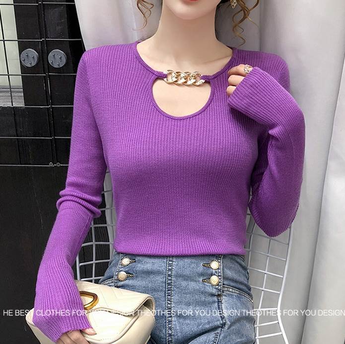 樂天商城 - レディース チェーン ニット トップス ニットソー セーター 人気 通販 おすすめ 個性的 袖あり 長袖 萌袖 ラウンドネック 大人 可愛い シンプル カジュアル おしゃれ 大人女子 こなれ感 個性的 モード系 セクシー 主役級 とろみ感 無地 春 秋 1代 2代 3代 学生 デート