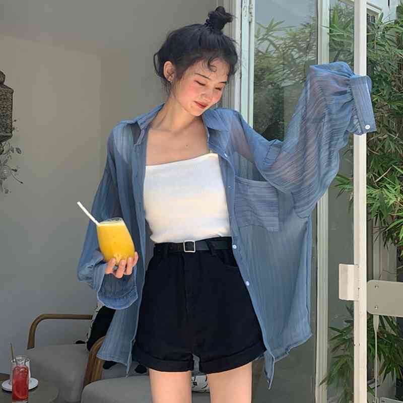 オーバーサイズシアーシャツトップス...