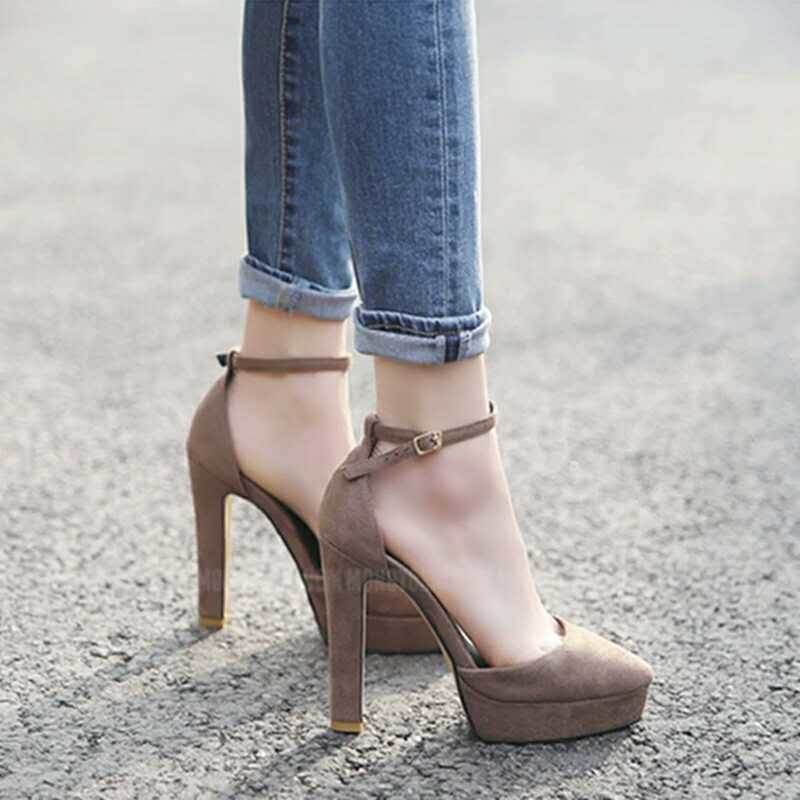 乐天商城 - 厚底 ハイヒール サンダル シューズ 靴 厚底サンダル 11cmヒール ピンヒール ポインテッドトゥ アンクルストラップ 美脚 脚長 スウェード かわいい 大人可愛い きれいめ シンプル カジュアル 大人 おしゃれ お洒落 エレガント 女っぽ 無地 春 秋 10代 20代 30代