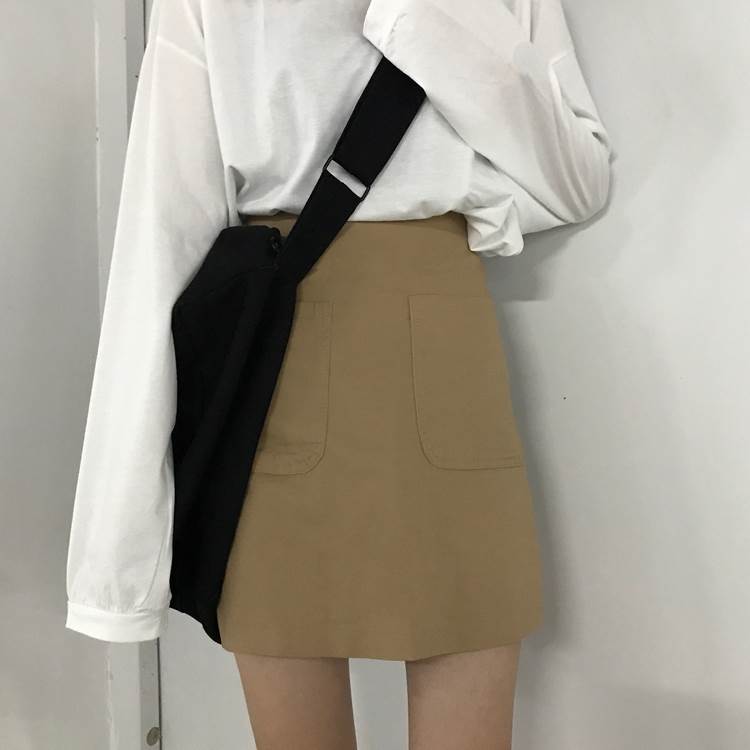 乐天商城 - レディーススカート ミニスカート ハイウエスト 膝上丈 ミニ丈 ポケット付き Aライン タイト スリム 無地 ボトムス 春 夏 大人可愛い 大人女子 おしゃれ お洒落 カジュアルコーデ シンプルコーデ ガーリーコーデ ガーリーストリート スポーティー 通学 学生 大学生