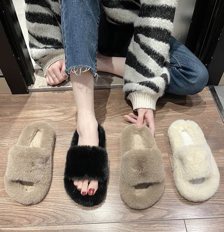 ファー スリッパ シューズ 靴 くつ クツ 3cmヒール フラット ラウンドトゥ もこもこ モコモコ ふわふわ..