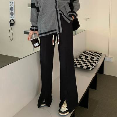 ウエストゴム ハイウエスト ワイドパンツ ボトムス パンツ ズボン 部屋着 ストレートパンツ ロング ロング丈 ストレート ワイド スリット ポケット 伸縮性 かわいい 大人可愛い シンプル カジュアル 大人 おしゃれ お洒落 大人女子 こなれ感 ラフ ルーズ 抜け感 無地 春