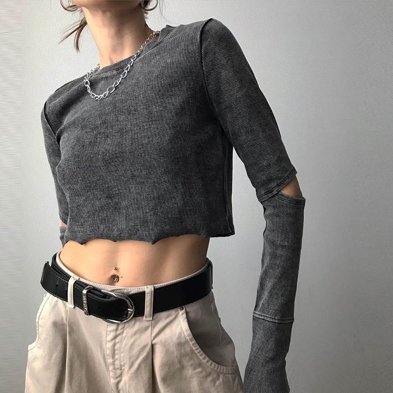 カットアウトショート丈ロンTトップ...