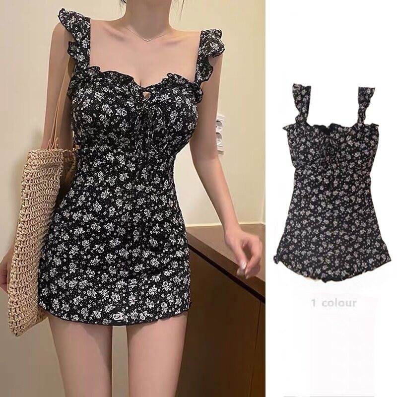 乐天商城 - 小花柄 フリル ワンピース水着 水着 スイムウェア 体系カバー水着 スカパン ワンピース ノンワイヤー パッド付き 体系カバー リボン ハイウエスト 谷間 谷間魅せ かわいい 大人可愛い カジュアル 華やか 大人 おしゃれ お洒落 主役級 存在感 ラブリー キュート ガーリー