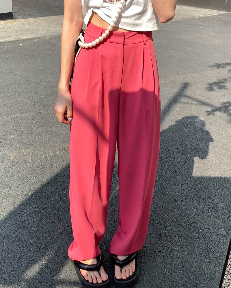 樂天商城 - カラバリ ハイウエスト ワイドパンツ ボトムス パンツ ズボン ストレートパンツ カラーパンツ ロング ロング丈 ストレート ワイド ファスナー ポケット 綿 かわいい 大人可愛い シンプル カジュアル 大人 おしゃれ お洒落 大人女子 こなれ感 ルーズ 無地 春 夏 秋 10代