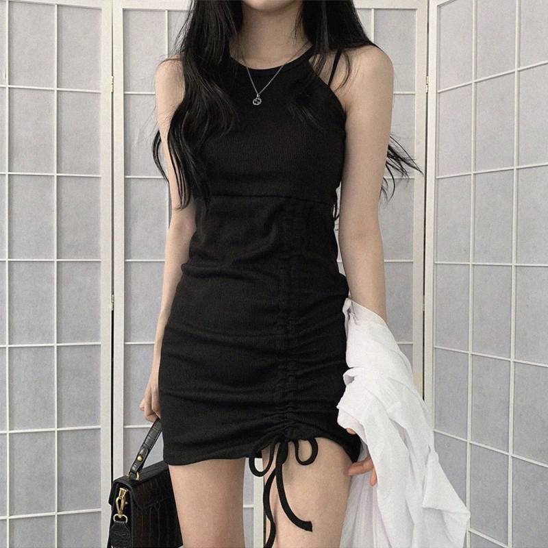 シャーリング ミニ丈 レディース キャミソール ワンピース 膝上 袖なし ノースリーブ ラウンドネック 襟なし スリム 細身 Aライン リボン ハイウエスト かわいい 大人可愛い シンプル カジュアル 大人 おしゃれ 無地 春 夏 秋 1代 2代 通勤 学生 通学 デート 上品 個性的
