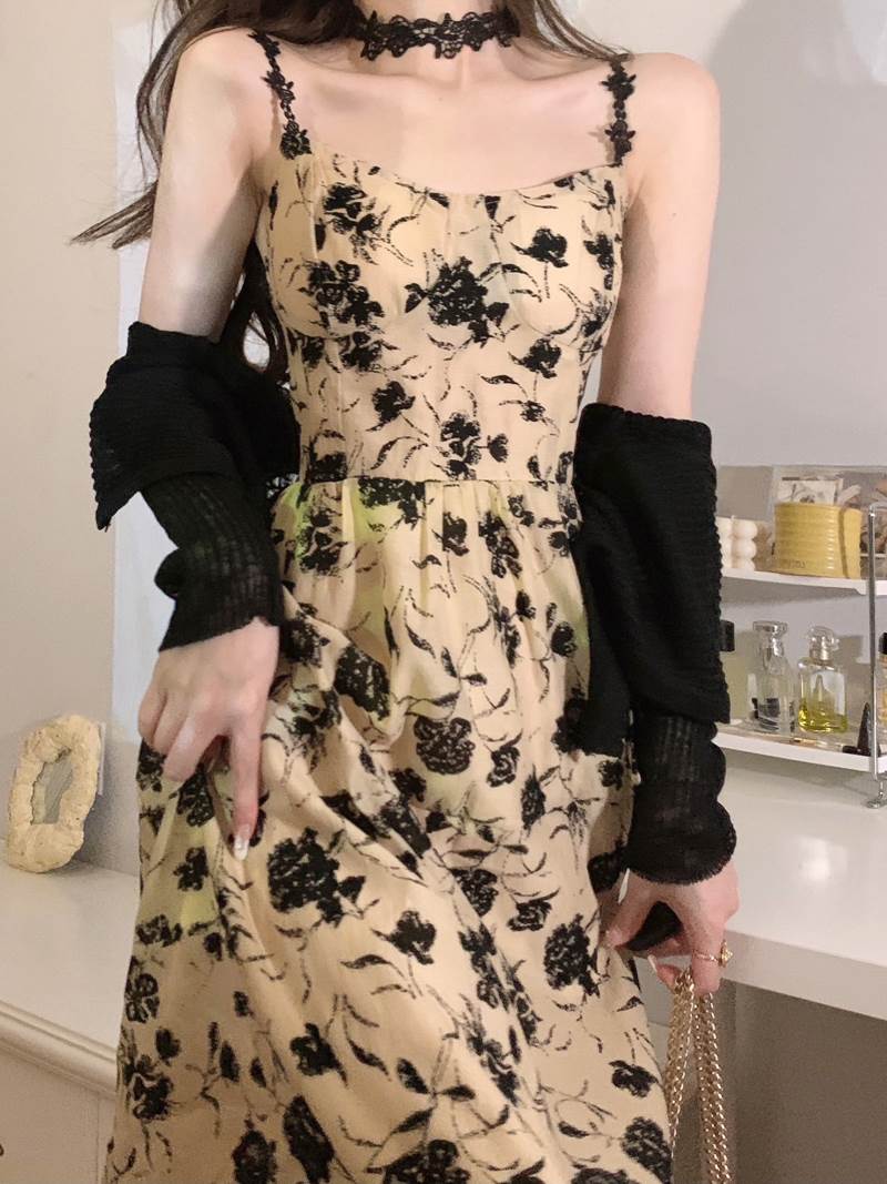 セットアップ チョーカー 付き キャミソール ワンピース カーディガン 2点セット トップス 膝下 ミモレ..