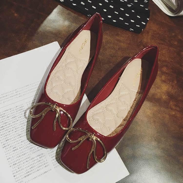 リボンぺたんこスクエアトゥパンプス...