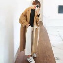ロング丈 長袖 ウール チェスターコート アウター コート 上着 ロングコート ロング 袖あり ドロップショルダー Vネック 襟付き スリット 前開き 裏起毛 大人可愛い きれいめ シンプル カジュアル 大人 上品 おしゃれ レトロ マニッシュ ルーズ 無地 春 秋 冬 10代 20代