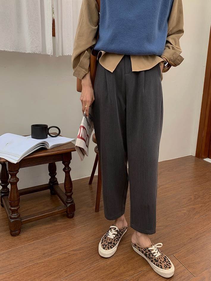 Nylon, Rayon, Polyester - 9分丈 テーパードパンツ ボトムス パンツ ズボン アンクル丈 ワイド ファスナー ポケット ハイウエスト ウエストゴム 伸縮性 かわいい 大人可愛い きれいめ シンプル カジュアル 大人 上品 おしゃれ お洒落 大人女子 こなれ感 無地 春 夏 秋 10代 20代 30代 レディース