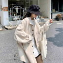コーデュロイ 長袖 オーバー シャツ ジャケット アウター 上着 ミディアム丈 袖あり 長袖 ボリューム袖 ドロップショルダー 襟付き ポケット 前開き かわい...