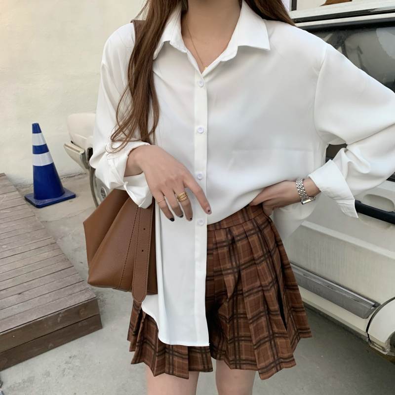 Long-Sleeved - 長袖シャツ トップス シャツ ブラウス 袖あり 長袖 襟付き 前開き かわいい 大人可愛い きれいめ シンプル カジュアル 大人 上品 おしゃれ お洒落 大人可愛い 大人女子 こなれ感 キュート ガーリー エレガント モダン 主役級 存在感 無地 春 秋 10代 20代 30代