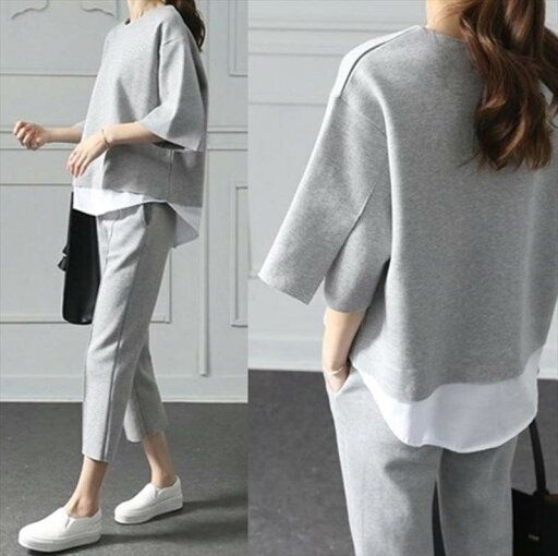 トップス ボトムス セットアップ カットソー ロング丈 半袖 Uネック ストレート ポケット 上下セット 2点セット ツーピース シンプル カジュアル ラフ ルーズ 無地 春 秋 10代 20代 レディース お出かけ 重ね着 サイズ S M L XL 2XL グレー トップス ボトムス セットアップ カットソー ロング丈 半袖 Uネック ストレート ポケット 上下セット 2点セット ツーピース シンプル カジュアル ラフ ルーズ 無地 春 秋 10代 20代 レディース お出かけ 重ね着 サイズ S M L XL 2XL グレー