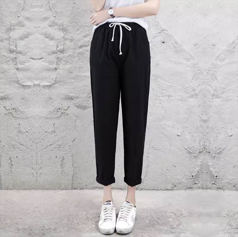 Linen, Hemp - 9分丈パンツ イージーパンツ レディース パンツ ボトムス 部屋着 ルームウェア ストレート ポケット ウエストゴム ドロスト リネン コットン かわいい 大人可愛い きれいめ シンプル カジュアル おしゃれ かっこいい こなれ感 ラフ マニッシュ スポーティー ルーズ