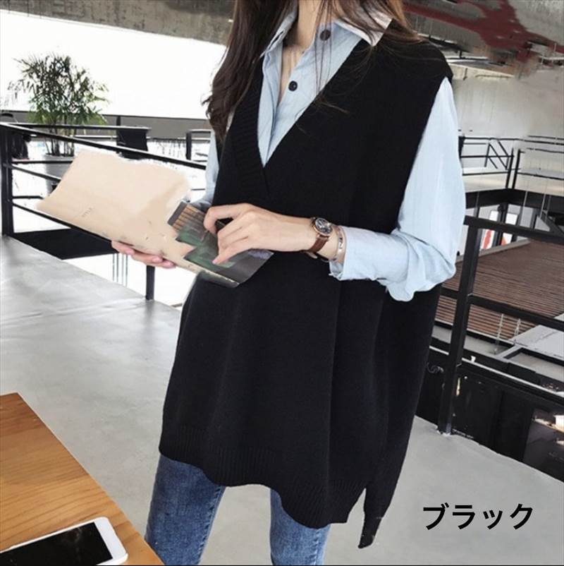 ニットベスト レディース トップス 袖なし ノースリーブ Vネック サイドスリット かわいい 大人可愛い きれいめ シンプル カジュアル 上品 おしゃれ レトロ こなれ感 ラフ ルーズ クール エレガント カレッジ風 学生風 ナチュラル 大人女子 無地 春 秋 冬 ママ オフィス
