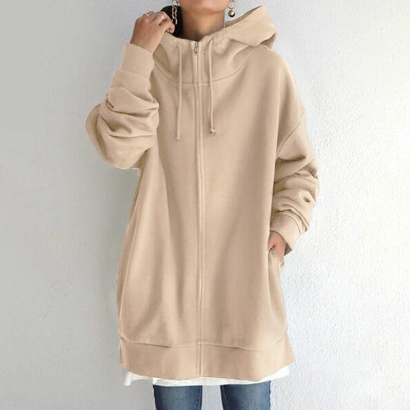 ルーズフィット ジップアップパーカー ハイネックフーディー レディース ジャケット 上着 ミディアム丈 チュニック丈 長袖 ドロップショルダー オーバーサイズ ファスナー ポケット 前開き シンプル カジュアル こなれ感 ルーズ 無地 春 秋 冬 ママ 女の子 学生 通学 orientalwind-10029686 ORIENTAL WIND サンプル画像2
