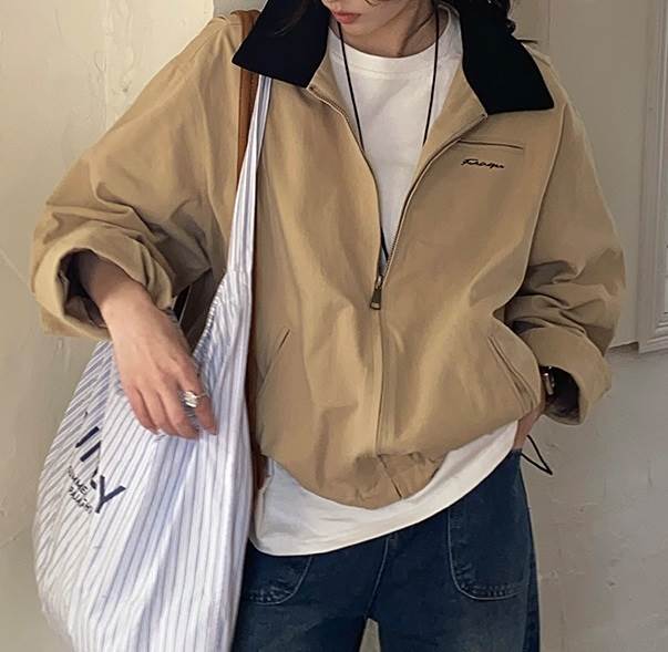 樂天商城 - 襟付き ジップアップ ジャケット レディース トップス アウター 上着 羽織 丈長 ミディアム 長袖 ドロップショルダー オーバーサイズ ストリート ファスナー ポケット 前開き ジッパー チャック かわいい 大人可愛い シンプル カジュアル おしゃれ かっこいい こなれ感